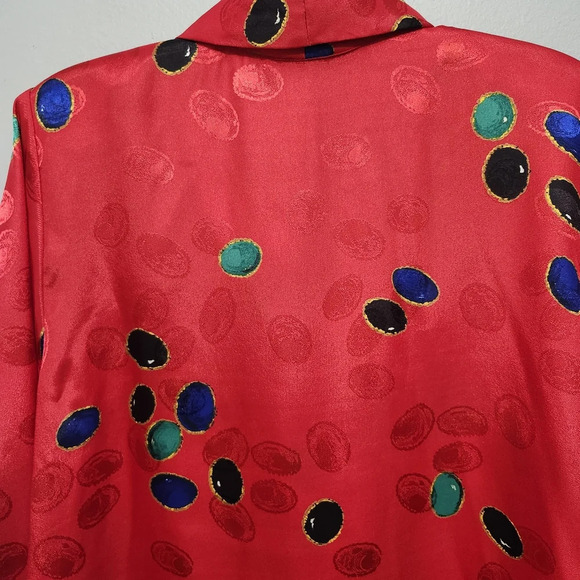 Eva laurel women's blouse top size 16 red vintage multicolor satin - Picture 7 of 7